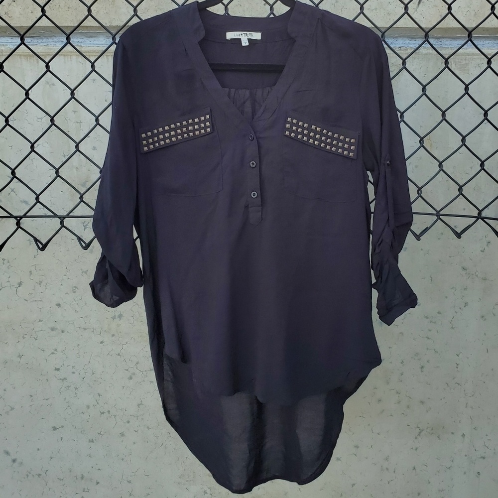 Boutique black studded tunic length blouse top